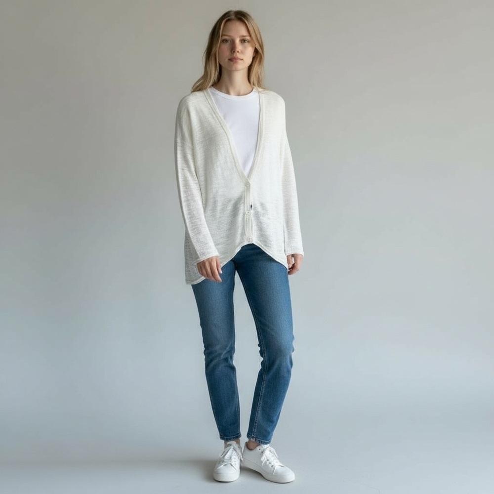 Helmut Lang Womens Cardigan Sweater Lightweight Ivory Merino Wool Alpaca Sz. S